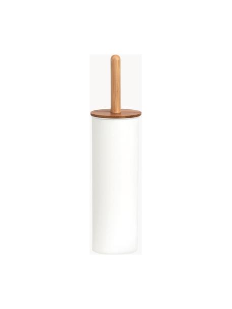 Toilettenbürste Tallin, Behälter: Metall, beschichtet, Deckel: Bambus, Weiß, Helles Holz, Ø 10 x H 38 cm