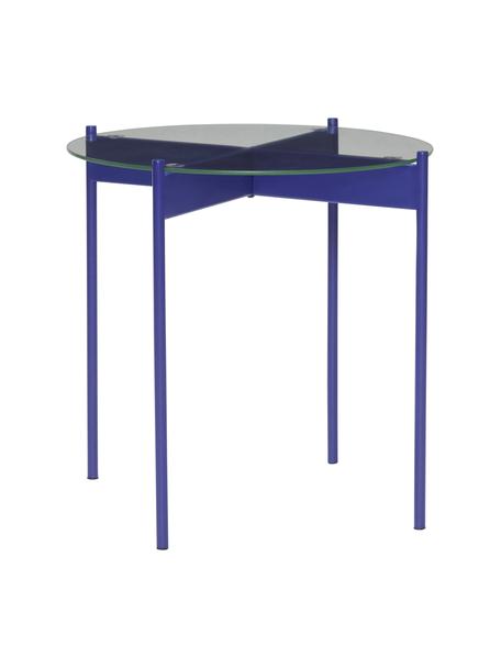 Okrúhly kovový pomocný stolík so sklenenou doskou Beam, Tmavomodrá, Ø 45 x V 42 cm