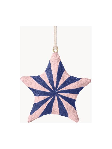 Adornos navideños estrella Bomuld, 4 uds., Tejido de algodón, Rosa claro, azul royal, Ø 9 x Al 9 cm