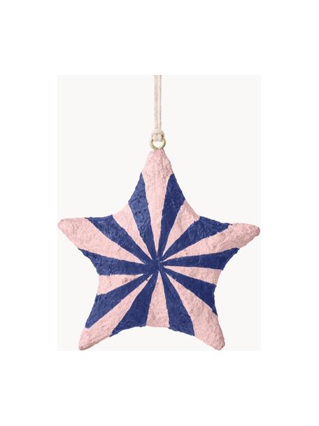 Ozdoby na vánoční stromeček ve tvaru hvězdy Bomuld, 4 ks, Bavlněná buničina, Světle růžová, královská modrá, Ø 9 cm, V 9 cm