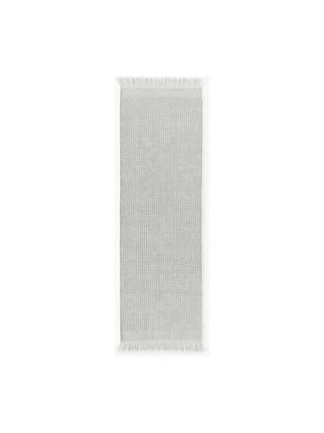 Tapis de couloir tissé à plat avec franges Ryder, 100 % polyester, certifié GRS, Gris clair, blanc, larg. 80 cm x long. 250 cm