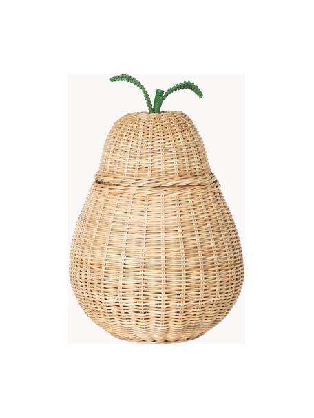 Handgefertigter Aufbewahrungskorb Pear aus Rattan, Rattan, Beige, Grün, Ø 35 x H 59 cm