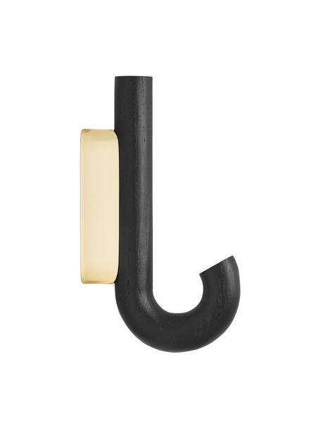Eichenholz-Wandhaken Umbrella, in verschiedenen Grössen, Haken: Eichenholz, Schwarz, Goldfarben, B 6 x H 13 cm