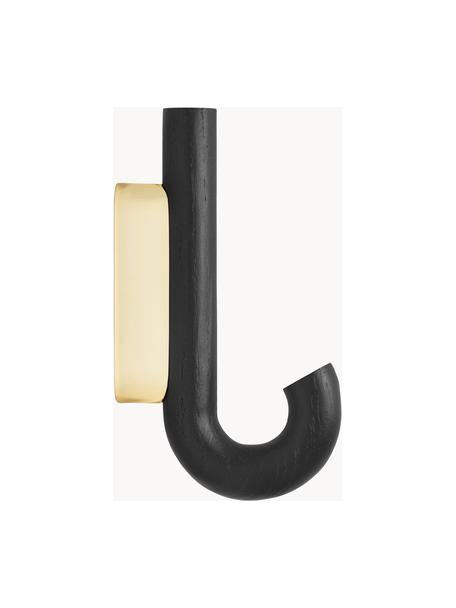 Colgador de madera de roble Umbrella, diferentes tamaños, Anclaje: acero recubierto, Negro, dorado, An 6 x Al 13 cm