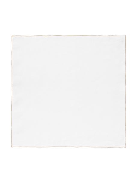 Leinen-Servietten Kennedy in Weiß mit Umkettelung, 4 Stück, 100 % gewaschenes Leinen, European Flax zertifiziert, Weiß, B 45 x L 45 cm