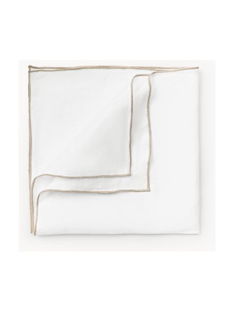 Servilletas de lino con ribete Kennedy, 4 uds., 100% lino lavado con certificado European Flax, Blanco, beige, An 45 x L 45 cm