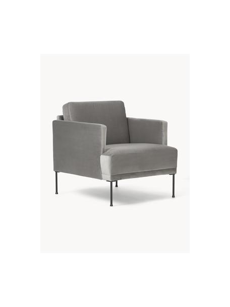 Fluwelen fauteuil Fluente, Bekleding: fluweel (hoogwaardig poly, Frame: massief grenenhout, Poten: gepoedercoat metaal Diese, Fluweel grijs, B 74 x D 85 cm