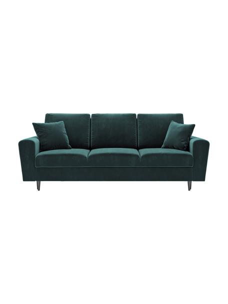 Canapé d'angle 3 places velours avec rangement Moghan, Velours vert, noir, larg. 235 x prof. 100 cm