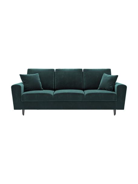 Fluwelen slaapbank Moghan (3-zits) met opbergruimte, Bekleding: polyester fluweel Met 50., Frame: massief grenen, triplex, , Poten: metaal, gelakt, Fluweel groen, zwart, B 235 x D 100 cm
