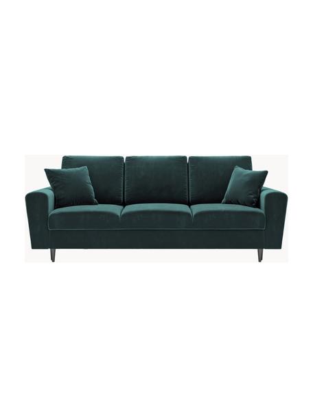 Sofá cama de terciopelo Moghan (3 plazas), con espacio de almacenamiento, Tapizado: terciopelo de poliéster A, Estructura: madera de pino maciza, ma, Patas: metal pintado, Terciopelo azul petróleo, patas negro, An 235 x F 100 cm