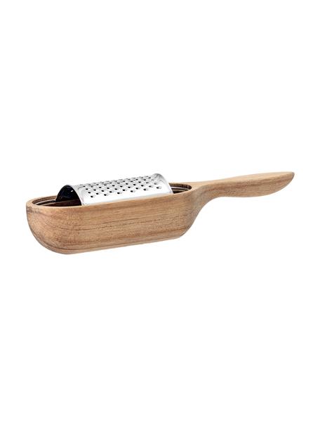 Küchenreiben-Set Acci aus Akazienholz und Edelstahl, 2-tlg., Reibe: Edelstahl, Auffangbehälter: Akazienholz, Akazienholz, Silberfarben, B 25 x T 7 cm