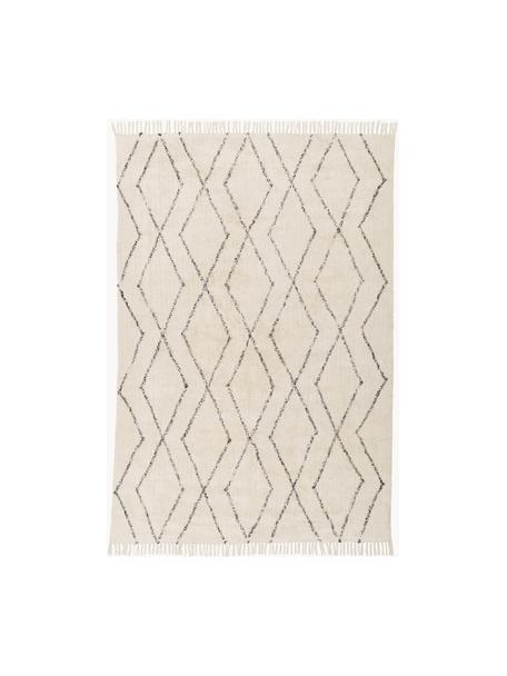 Ručne tuftovaný bavlnený koberec s diamantovým vzorom Bina, 100 %  bavlna, Béžová, čierna, Š 200 x D 300 cm