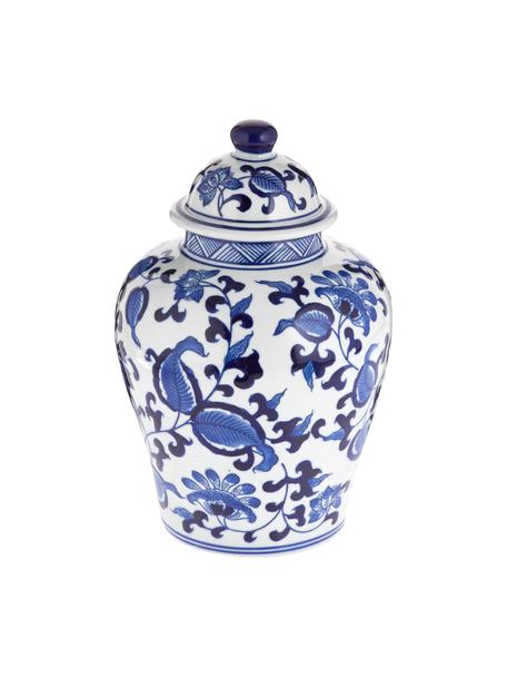 Vase en porcelaine avec couvercle Annabelle, Porcelaine, Bleu, blanc, Ø 16 x 26 cm