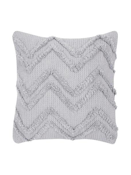 Federa arredo boho con motivo a zigzag trapuntato Akesha, 100% cotone, Grigio, Larg. 45 x Lung. 45 cm