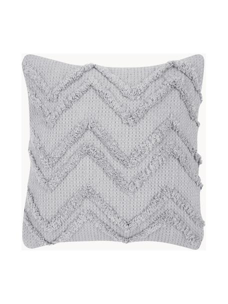 Boho kussenhoes Akesha met getuft zigzagpatroon, 100% katoen, Grijs, B 45 x L 45 cm