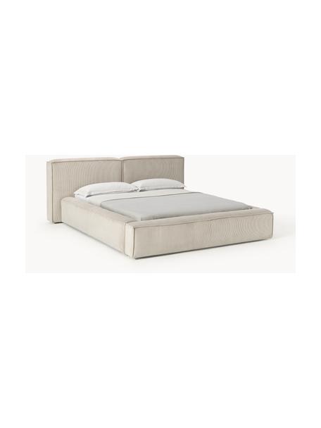 Cama tapizada en pana Lennon, Tapizado: pana (98% poliéster, 2% p, Estructura: madera de pino maciza, ma, Patas: madera, plástico Este pro, Pana beige claro, An 228 x L 243 cm (colchón 160 x 200 cm)