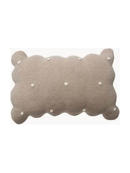 Ręcznie haftowana poduszka z bawełny Biscuit, Taupe, złamana biel, S 25 x D 35 cm