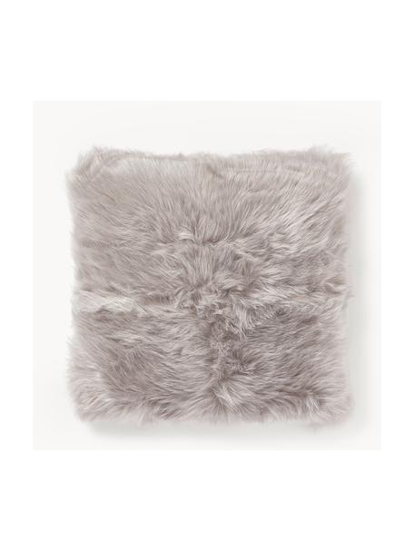 Housse de coussin 40x40 en fourrure synthétique moelleuse lisse Mathilde, Gris clair, larg. 40 x long. 40 cm