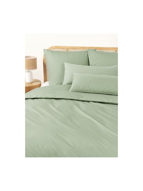 Funda nórdica de percal Elsie, Verde salvia, Cama 180/200 cm (260 x 240 cm)