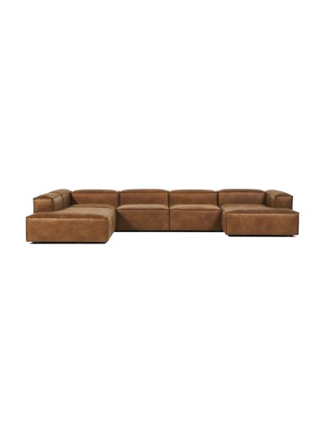 Modulárna pohovka z recyklovanej kože Lennon, Koža hnedá, Š 418 x V 68 cm, ľavé rohové prevedenie