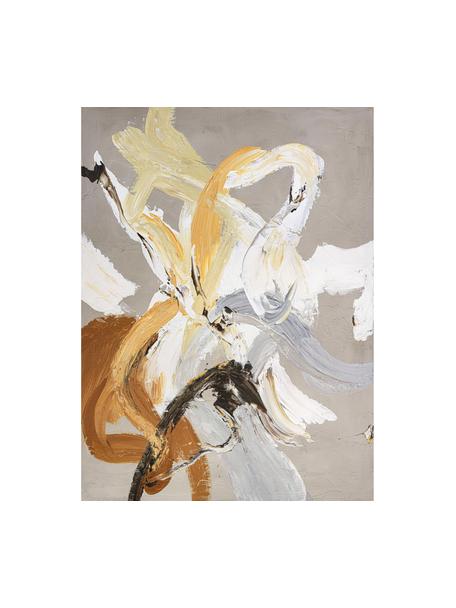Handbeschilderde canvasdoek Go Ahead, Geeltinten, grijstinten, wit, bruin, B 88 x H 118 cm