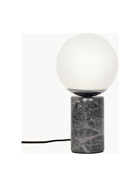 Lámpara de mesa pequeña de mármol Lilly, Pantalla: vidrio, Cable: cubierto en tela, Blanco, gris, veteado, Ø 15 x Al 29 cm