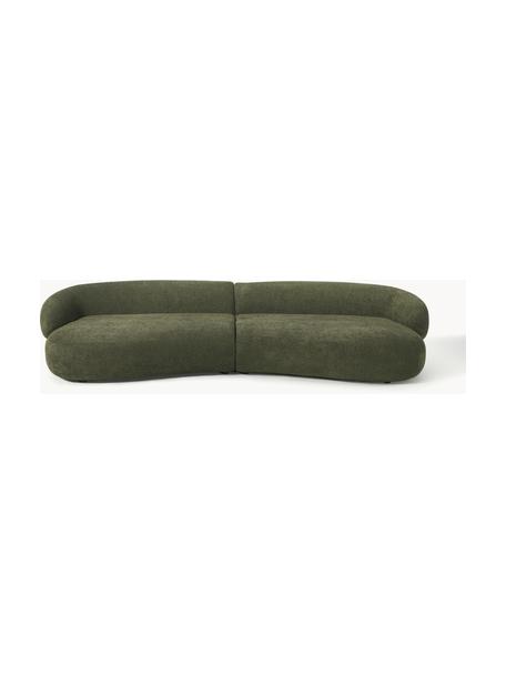 Sofa Alba (4-Sitzer) aus Teddy-Bouclé, Bezug: 100 % Polyester Der strap, Gestell: Massives Fichtenholz, Kie, Füße: Kunststoff Dieses Produkt, Teddy-Bouclé Dunkelgrün, B 326 x T 112 cm