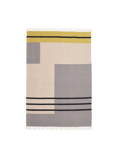 Ręcznie tkany dywan kilim Indiana, 100% bawełna organiczna z certyfikatem GOTS, Blady różowy, żółty, szary, S 80 x D 150 cm (Rozmiar XS)