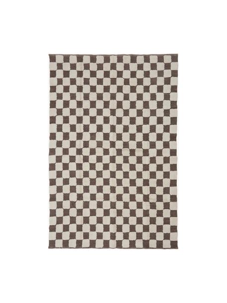 Alfombra artesanal texturizada Penton, 100% algodón, Blanco crema, marrón oscuro, An 170 x L 240 cm (Tamaño M)