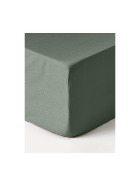 Drap-housse en satin de coton pour sommier tapissier Premium, Vert foncé, larg. 200 x long. 200 cm, haut. 35 cm