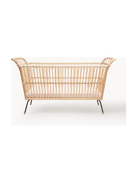 Lettino per bambini in rattan fatto a mano Frederick, Gambe: acciaio rivestito, Materasso: nucleo in cocco, lana di , Beige, bianco latte, Larg. 60 x Lung. 120 cm