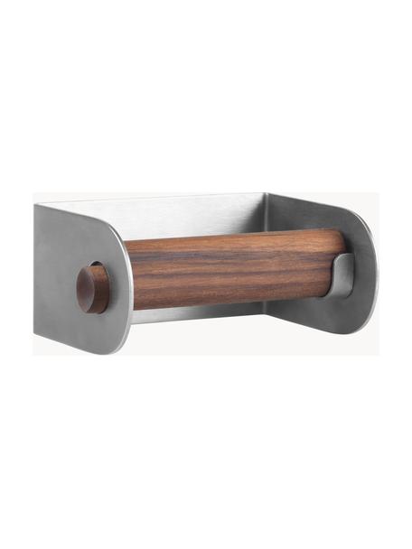 WC-papierhouder Dowel van walnoothout, Edelstaal, walnoothout, Walnoothout, zilverkleurig, B 12 x H 6 cm