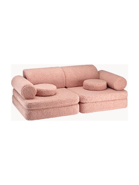 Modulares Kinder-Spielsofa Sugar aus Teddy, handgefertigt, Teddy Hellrosa, B 132 x T 79 cm