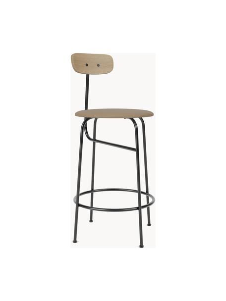 Tabouret de bar en cuir Afteroom, Cuir beige, bois, cadre noir, larg. 48 x long. 91 cm