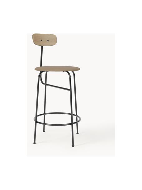 Tabouret de bar en cuir Afteroom, Cuir beige, bois, cadre noir, larg. 48 x long. 91 cm