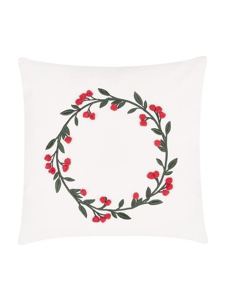 Haftowana poszewka na poduszkę z aksamitu Christmas Wreath, Kremowobiały, S 40 x D 40 cm