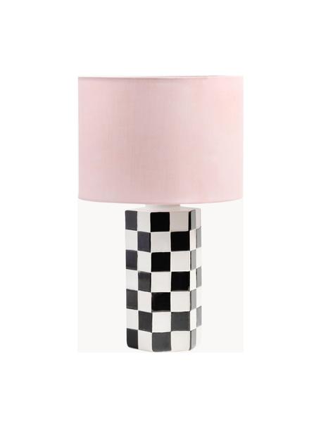Tafellamp Check met dambordpatroon, Lampenkap: katoen, Lampvoet: keramiek, Lichtroze, wit, zwart, Ø 25 x H 42 cm