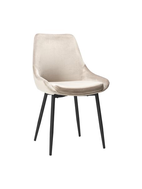 Chaise rembourrée en velours Sierra, 2 pièces, Velours beige, pieds noir, larg. 49 x prof. 55 cm