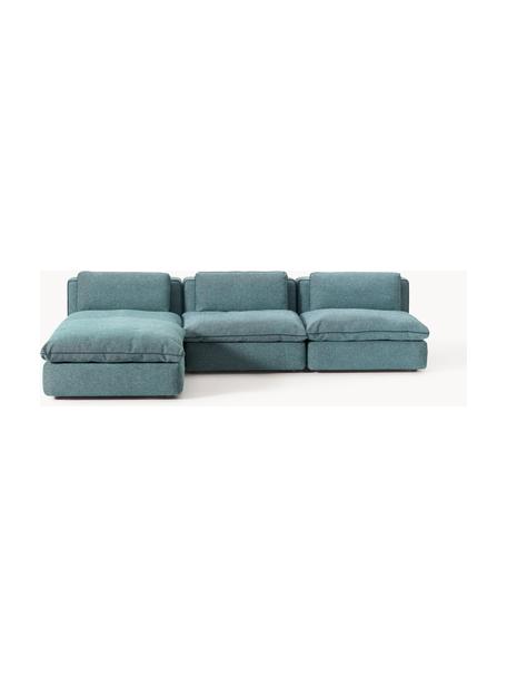 Canapé d'angle modulable avec pouf Felix, Tissu vert turquoise, larg. 300 x prof. 210 cm