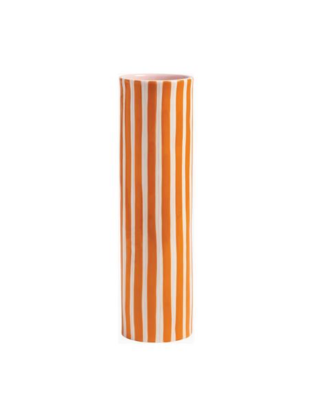 Handbemalte Vase Ray aus Porzellan, H 29 cm, Porzellan, Orange, Off White, Hellrosa, Ø 8 x H 29 cm