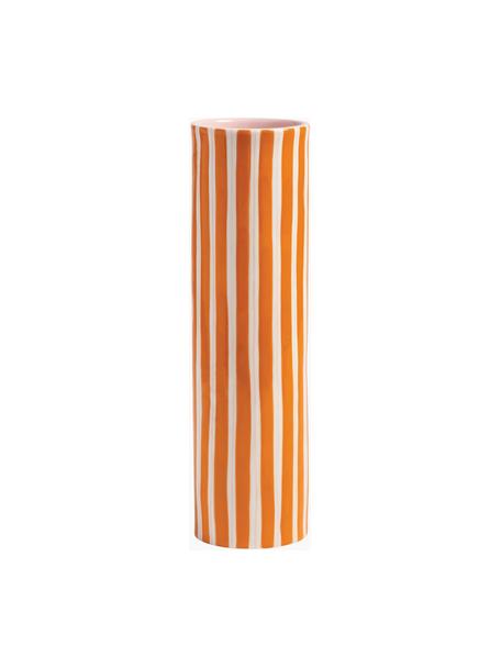 Handbemalte Vase Ray aus Porzellan, Porzellan, Orange, Off White, Hellrosa, Ø 8 x H 29 cm