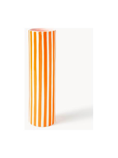 Handbemalte Vase Ray aus Porzellan, H 29 cm, Porzellan, Orange, Off White, Hellrosa, Ø 8 x H 29 cm