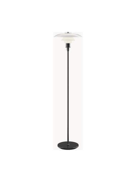 Kleine vloerlamp PH 3½-2½, mondgeblazen, Lampenkap: opaalglas, mondgeblazen, Lampvoet: messing, gemetalliseerd, Zwart, wit, H 130 cm