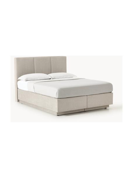 Boxspringbett Oberon mit Stauraum, Bezug: 100 % Polyester Der strap, Matratze: 5-Zonen-Taschenfederkern, Webstoff Beige, B 160 x L 200 cm, Härtegrad H3