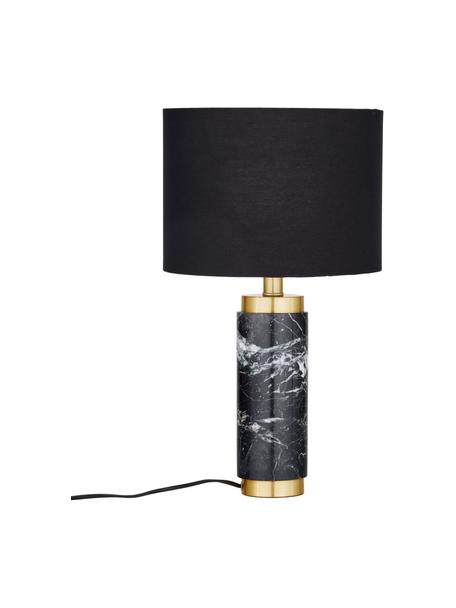 Glam-Tischlampe Miranda mit Marmorfuss, Lampenschirm: Textil, Messingfarben, Schwarz marmoriert, Ø 28 x H 48 cm