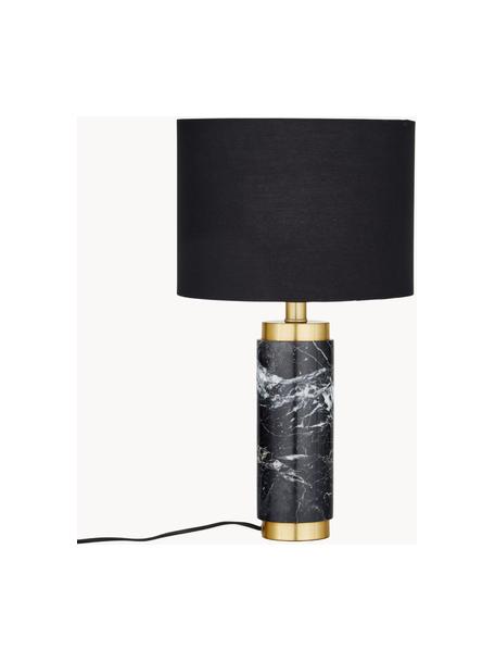 Glam tafellamp Miranda met marmeren voet, Lampenkap: textiel, Lampvoet: marmer, geborsteld messin, Messingkleurig, zwart gemarmerd, Ø 28 x H 48 cm