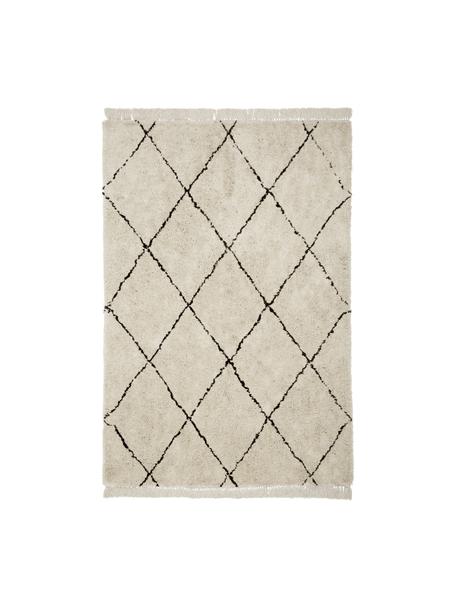 Načechraný, ručně tkaný koberec s vysokým vlasem a třásněmi Naima, Béžová, černá, Š 80 cm, D 150 cm (velikost XS)