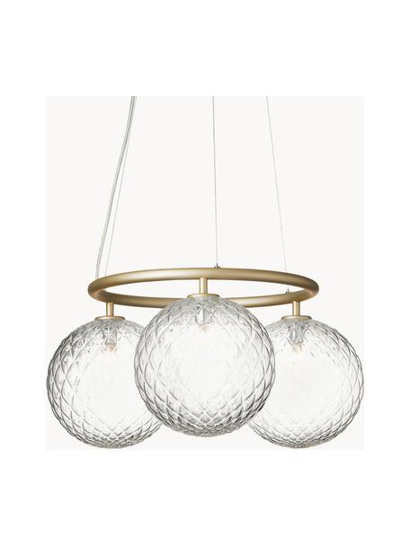 Hanglamp met glazen bollen Miira, Goudkleurig, transparant, Ø 54 x H 25 cm