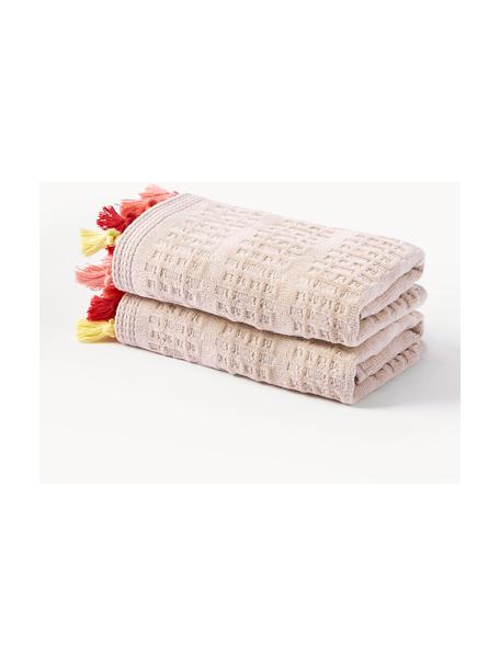 Serviette de toilette en velours avec franges Niam, tailles variées, 100 % coton
Grammage intermédiaire, 500 g/m²

Le matériau est certifié STANDARD 100 OEKO-TEX®, 8135CIT, CITEVE, Pêche, tons roses et jaunes, Serviettes invité XS, larg. 30 x long. 30 cm , 2 pièces