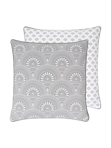 Dubbelzijdige kussenhoes met patroon Tiara in lichtgrijs van biokatoen, 100% biokatoen, GOTS-gecertificeerd, Lichtgrijs & wit, patroon, B 45 x L 45 cm